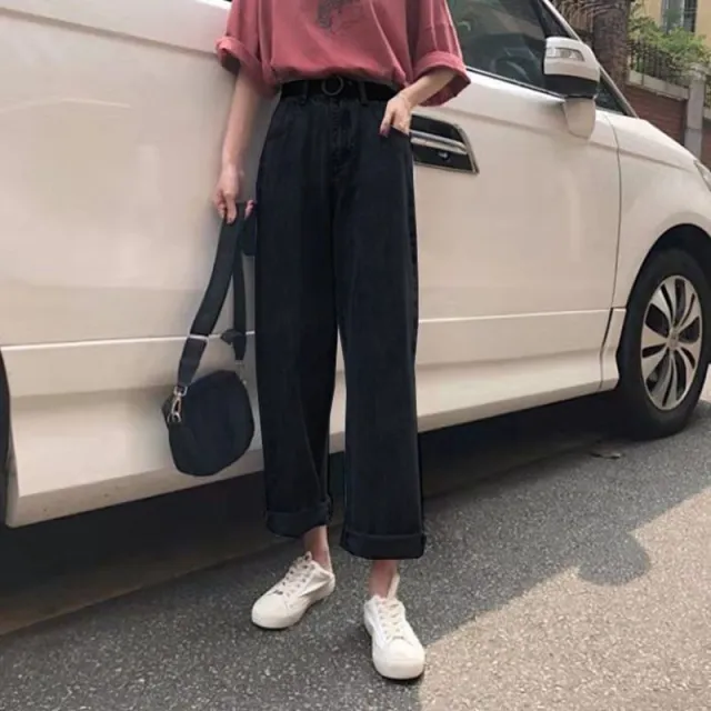 Loose Slim Straight Leg Pants High Waist Slim Wide Leg Pants Black - Shop at LoveMi