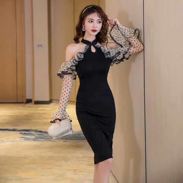 Long sleeved Slim neck Women's Pencil Skirt Black - Shop at LoveMi