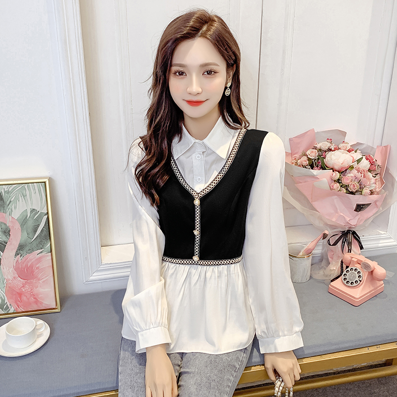 Slimming Embroidered Waistcoat Stitching Fake Two-Piece Waist Top