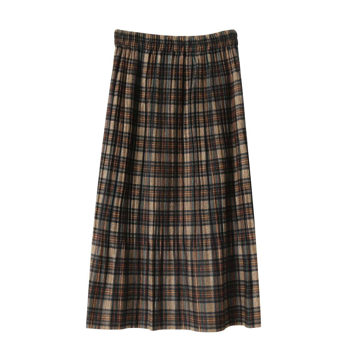 Retro Elastic Autumn And Winter Plaid Skirt