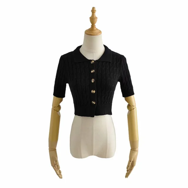 Three color Lapel Retro Nostalgic Knitted Twist Cardigan Black - Shop at LoveMi