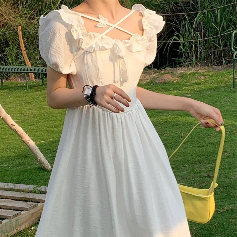 Mid-length Sweet Retro White Fairy Skirt