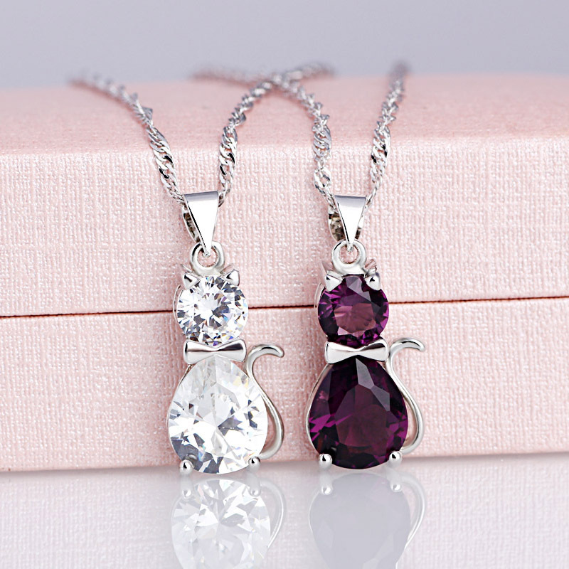 Cat Small Pendant Amethyst Crystal Pendant Necklace