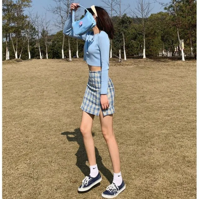 Female Student Korean Version Was Thin High Waist A Line Skirt Skirt Female Blue - Shop at LoveMi