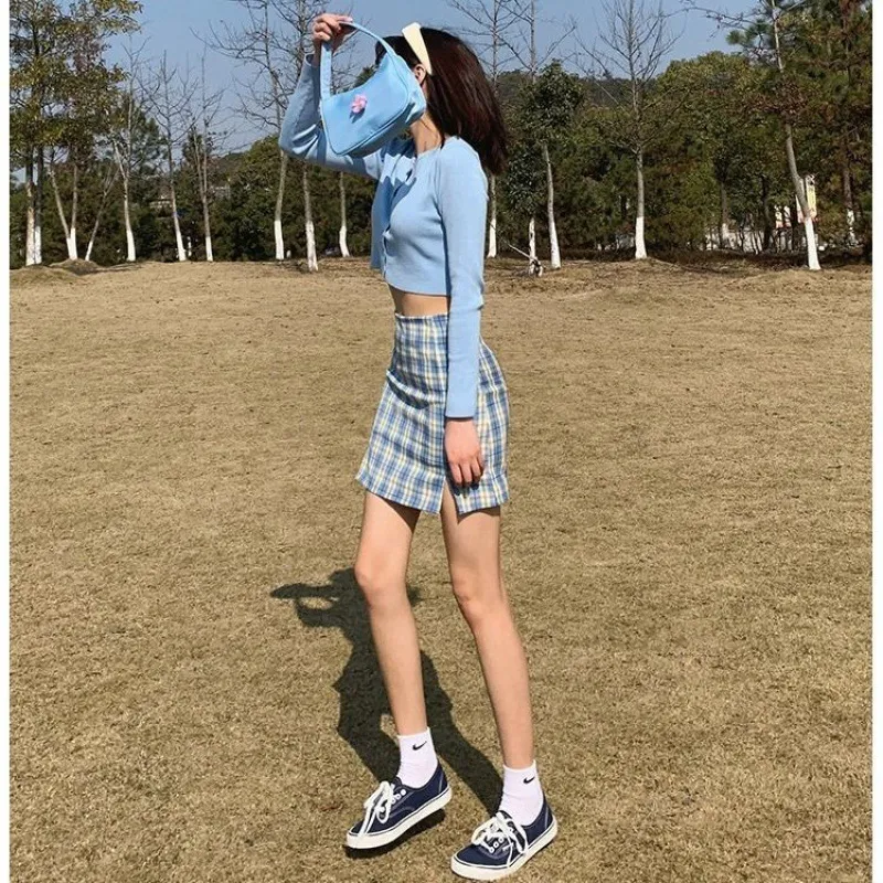 Female Student Korean Version Was Thin High Waist A-Line Skirt Skirt Female - Blue