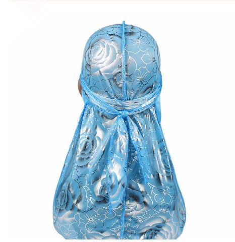 Rose Imitation Silk Long Tail Pirate Hat Toe Cap Lake Blue Silver - Shop at LoveMi