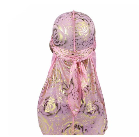 Rose Imitation Silk Long Tail Pirate Hat Toe Cap Pink Gold - Shop at LoveMi