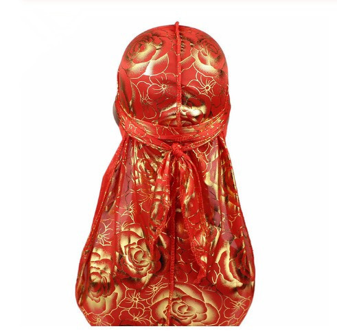Rose Imitation Silk Long Tail Pirate Hat Toe Cap Red Gold - Shop at LoveMi
