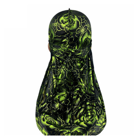 Rose Imitation Silk Long Tail Pirate Hat Toe Cap Black Green - Shop at LoveMi