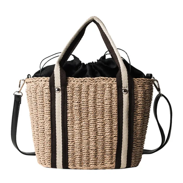 New Korean Style Vacation Female Bag One Shoulder Straw Bag Brown - Shop at LoveMi