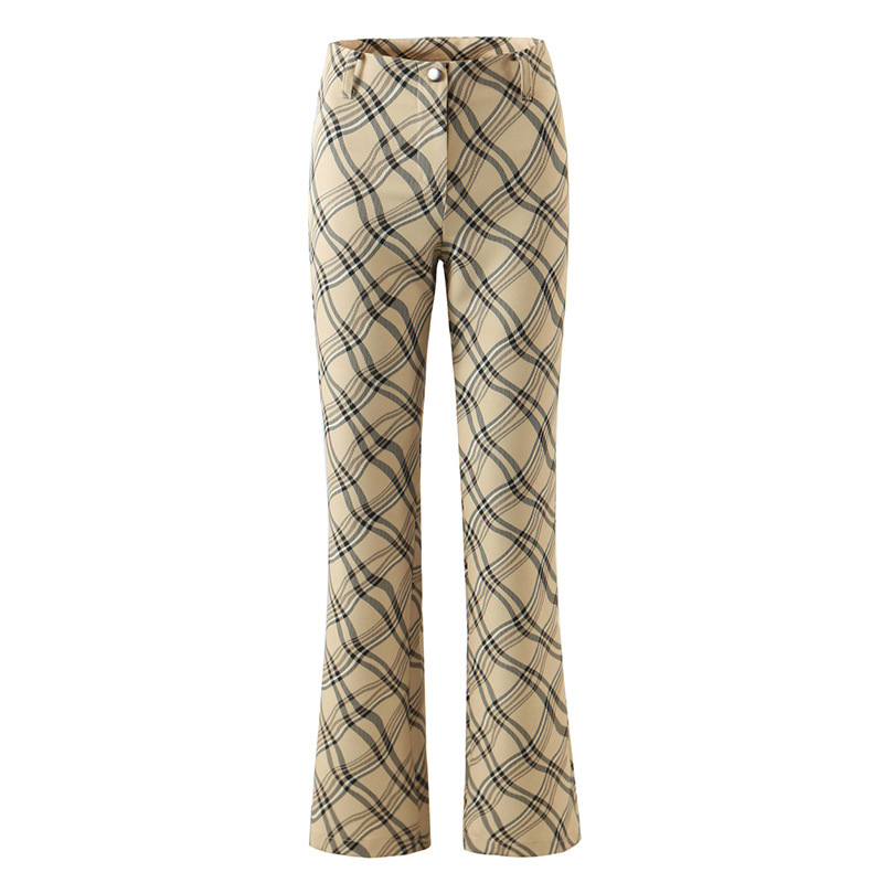 Title 1, American Retro High-Waisted Plaid Trousers Fema...