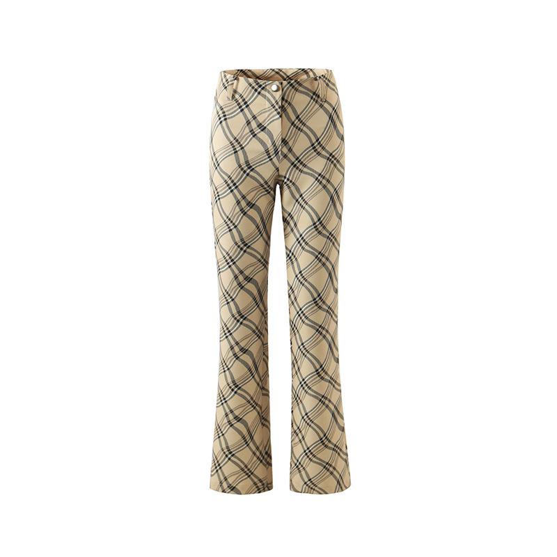 Title 2, American Retro High-Waisted Plaid Trousers Fema...