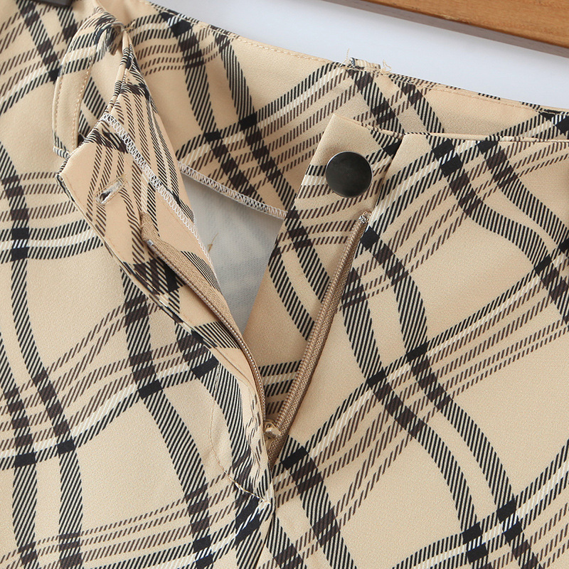 American Retro High-Waisted Plaid Trousers Female Hot Girl