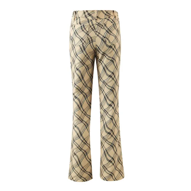 American Retro High Waisted Plaid Trousers Female Single Color M - Shop at LoveMi