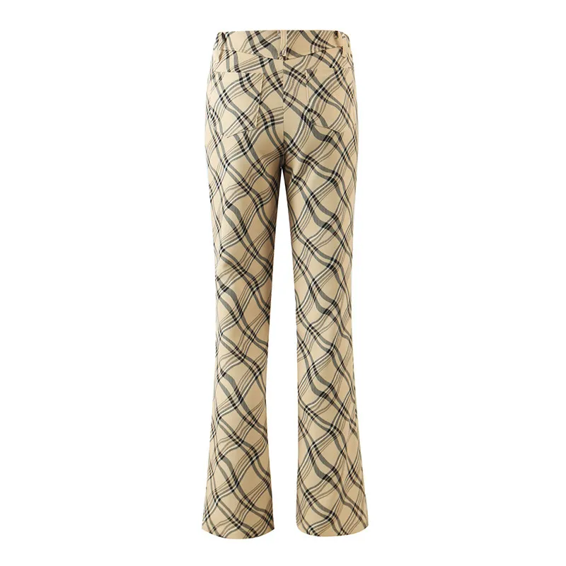 American Retro High-Waisted Plaid Trousers Female - Single Color-M