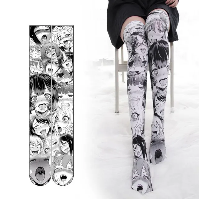 Long Velvet Anime Print Thigh Socks B One Size - Shop at LoveMi