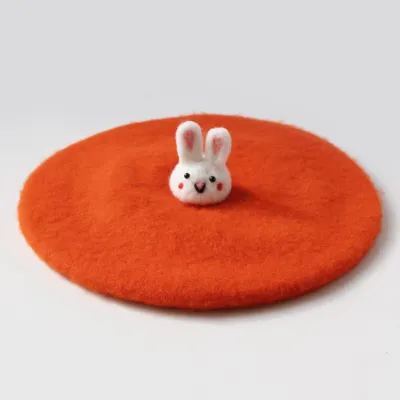 Cute rabbit autumn and winter painter hat Orange - Shop at LoveMi
