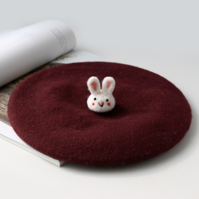 Cute rabbit autumn and winter painter hat Wine Red - Shop at LoveMi