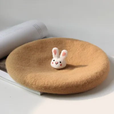 Cute rabbit autumn and winter painter hat Camel - Shop at LoveMi