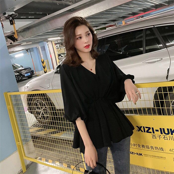 Chiffon Shirt French Summer New Style Design Small Foreign Style Loose Cover Belly Waist Top Fashion