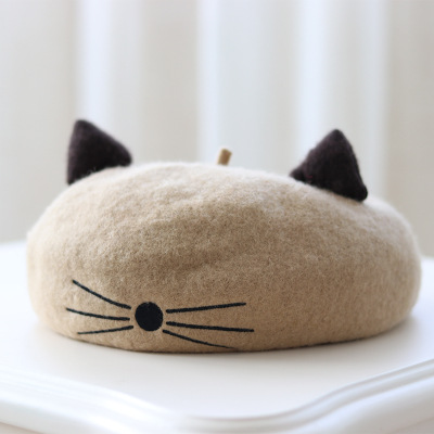 Cute cat ear painter hat Khaki - Shop at LoveMi