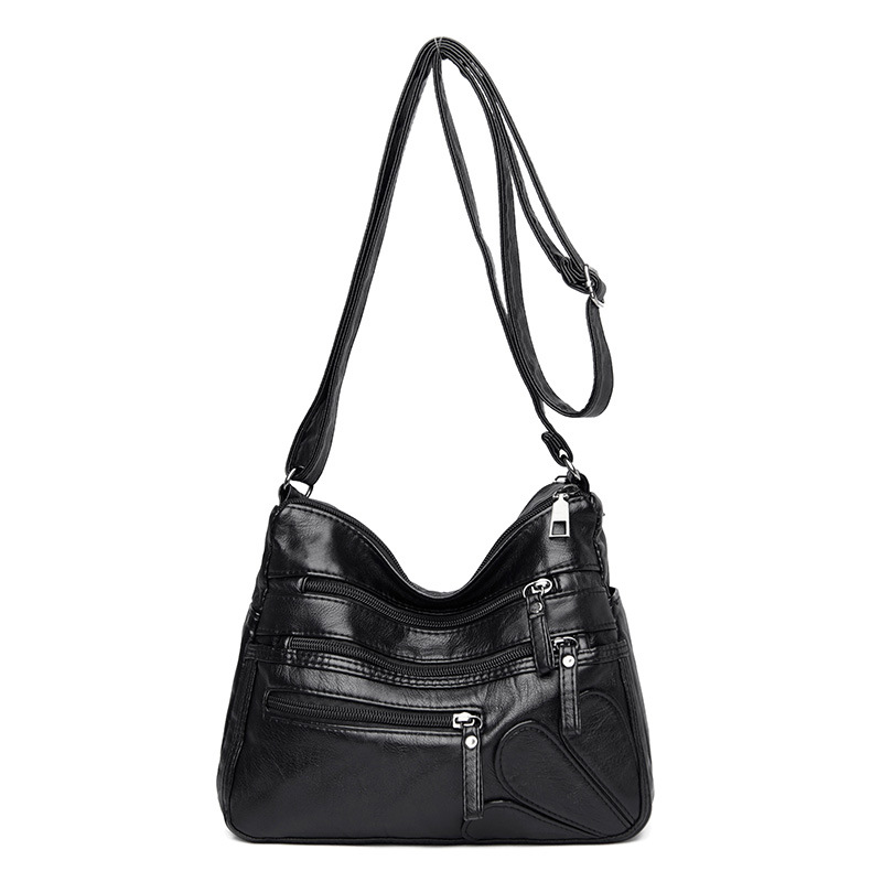 Shoulder Bag Soft Leather Large Capacity Middle Aged Lady Diagonal Bag Black - Shop at LoveMi