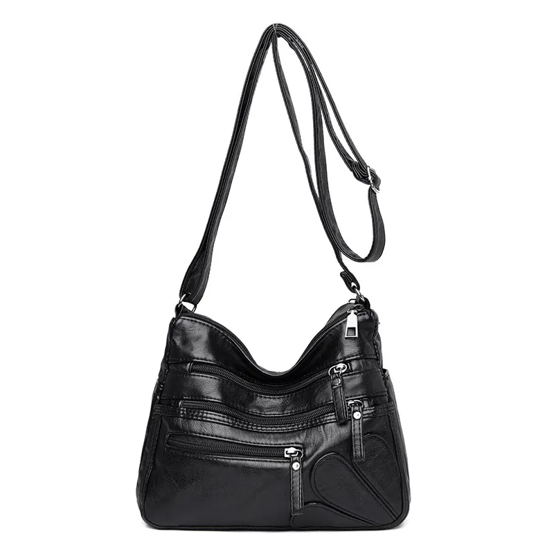 Shoulder Bag Soft Leather Large Capacity Middle-Aged Lady Diagonal Bag - Black