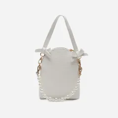 Fashion Trend Shell Pearl Bow Bag - White - View 1