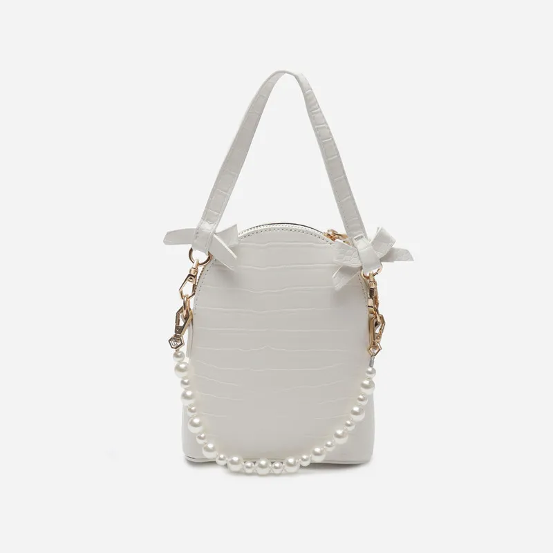 Fashion Trend Shell Pearl Bow Bag - White