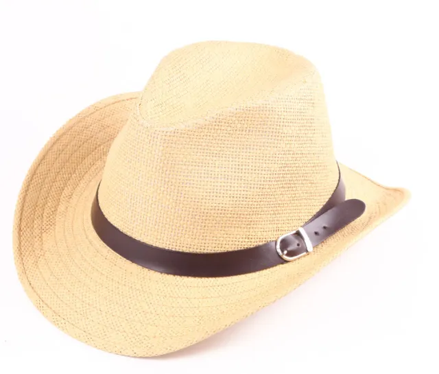 Summer Straw Weaving Along The Middle Of The Cowboy Hat Outdoors Beige - Shop at LoveMi