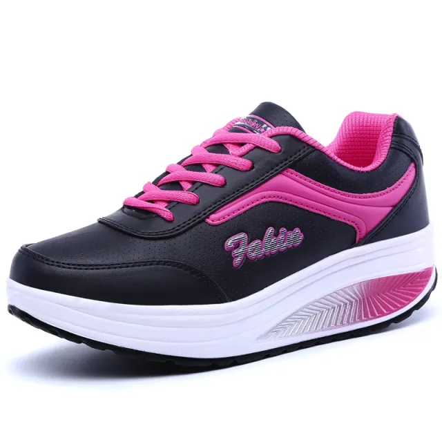 Thick Soled Increased Leather Breathable Sneakers Red - Shop at LoveMi