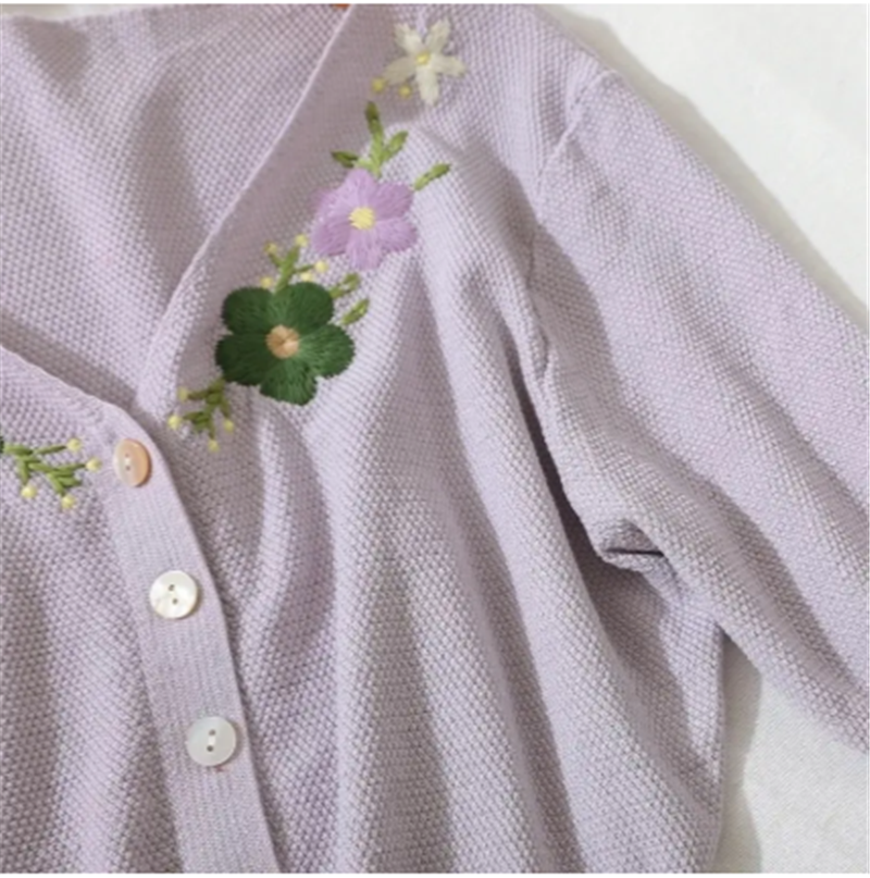 Embroidered Knitted Sun Protection Top With Vintage Five-point Sleeves