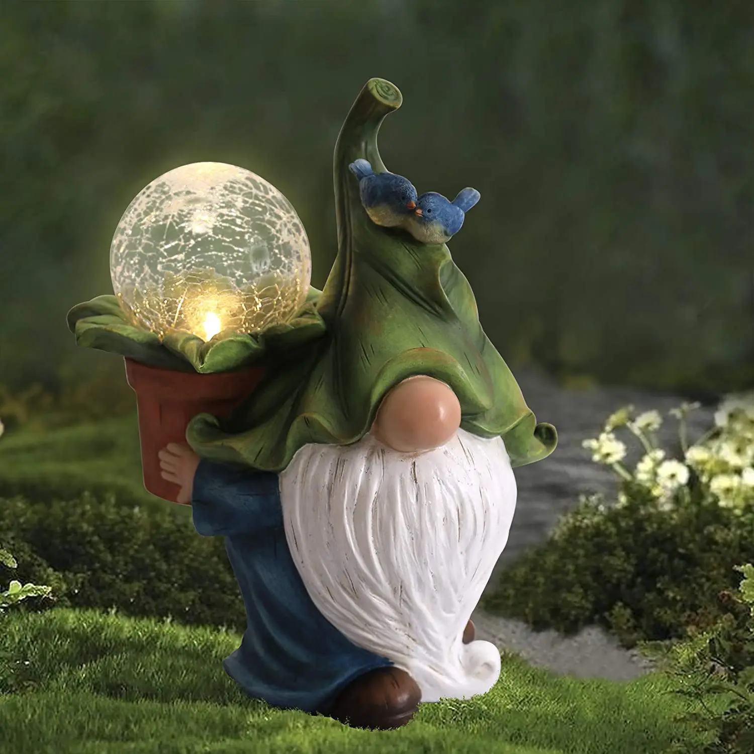 Meditation Dwarf Statue American Country Solar Luminous