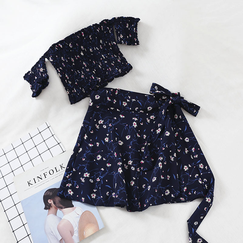 Cropped Top Irregular Trendy Lace Floral Skirt Suit