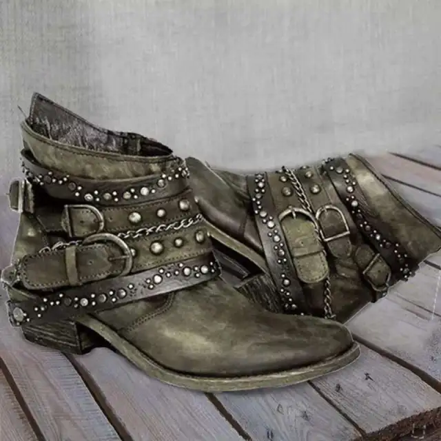 Autumn And Winter Thick Heel Large Size Belt Short Tube Martin Boots Green - Shop at LoveMi
