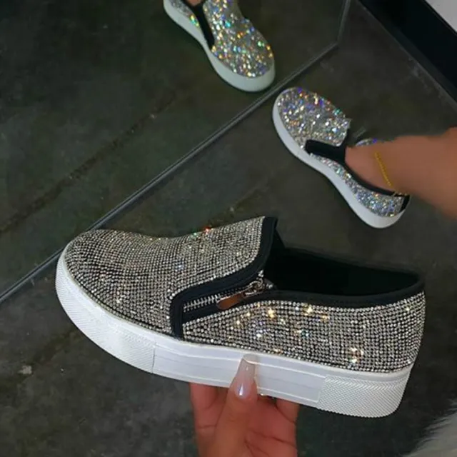 Large Size Rhinestone Flat Casual Single Shoes One Pedal Lazy Shoes Black - Shop at LoveMi