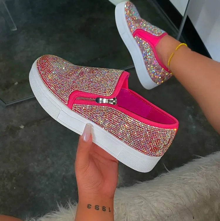 Large Size Rhinestone Flat Casual Single Shoes One Pedal Lazy Shoes - Pink