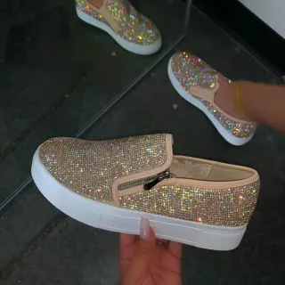 Large Size Rhinestone Flat Casual Single Shoes One Pedal Lazy Shoes - White