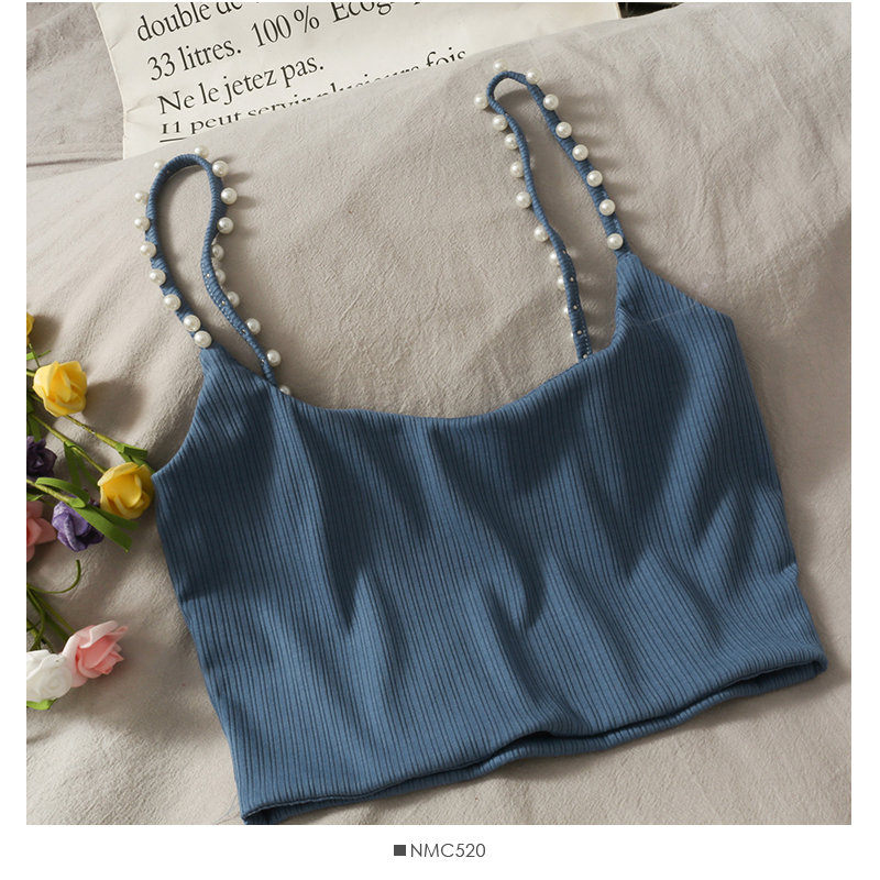 Vest French Beaded Short Niche Shirt Suspenders Women's Sweet Self-cultivation Was Thin And All-match Autumn