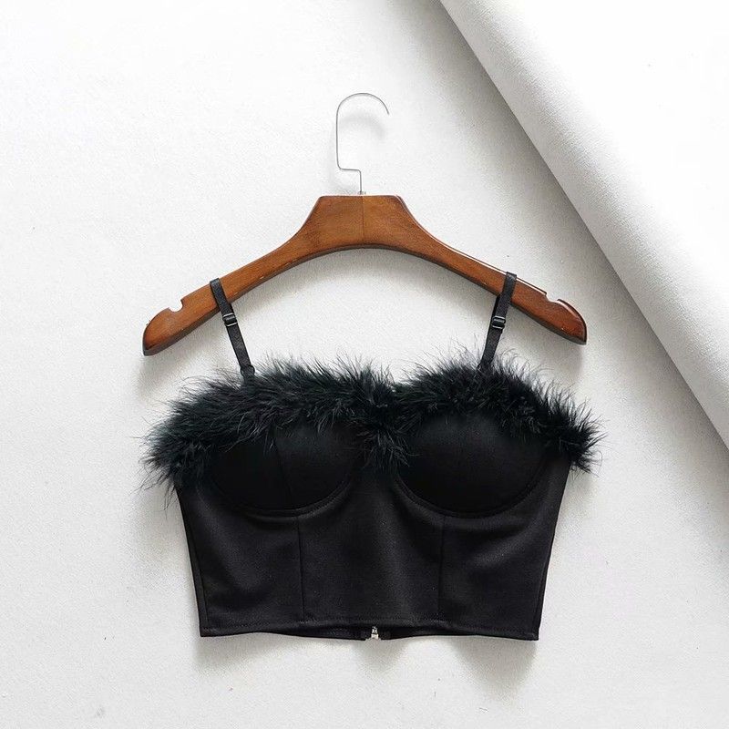 Title 6, Sexy Short Tube Top With Suspenders And Feather...