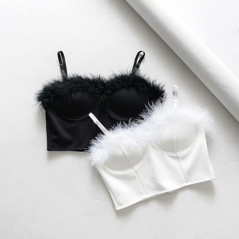 Title 7, Sexy Short Tube Top With Suspenders And Feather...