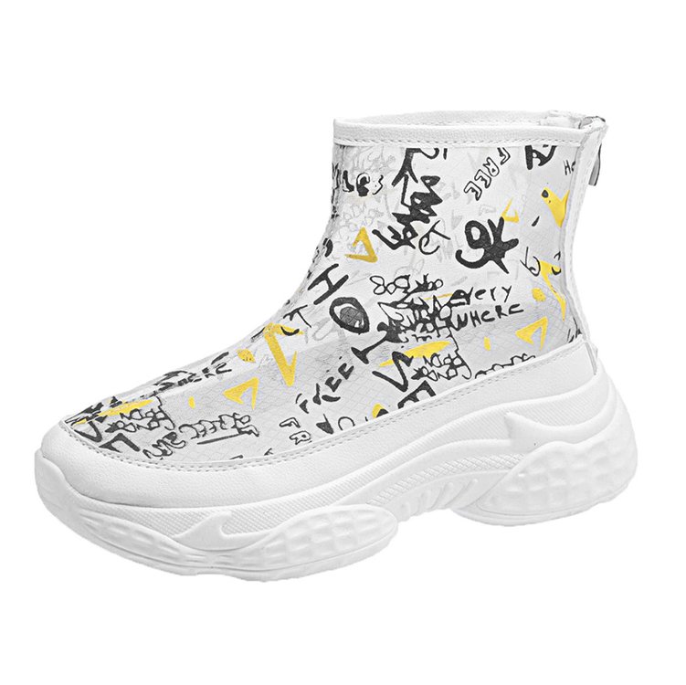 High top Flat Shoes Hand Drawn Doodle Women's Shoes White - Shop at LoveMi