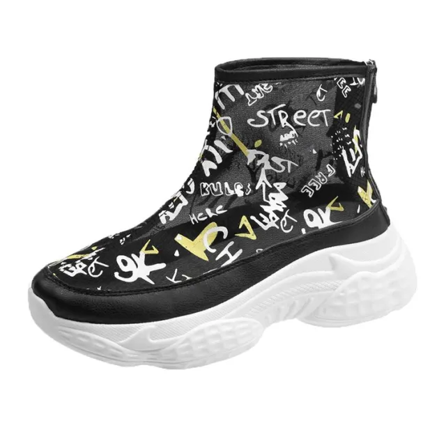 High top Flat Shoes Hand Drawn Doodle Women's Shoes Black - Shop at LoveMi