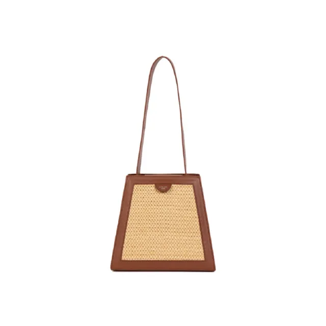 Simple Trapezoidal Stitching Handbag Brown - Shop at LoveMi