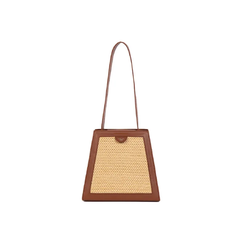 Simple Trapezoidal Stitching Handbag - Brown