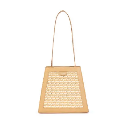 Simple Trapezoidal Stitching Handbag Apricot - Shop at LoveMi