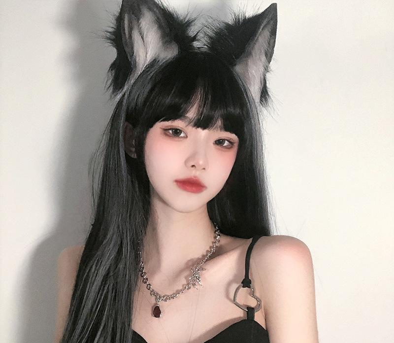 Gray Gradient Highlighting Wig Female Long Hair