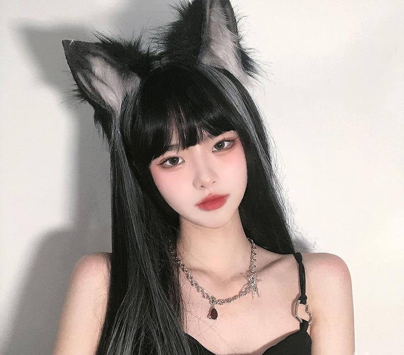 Gray Gradient Highlighting Wig Female Long Hair