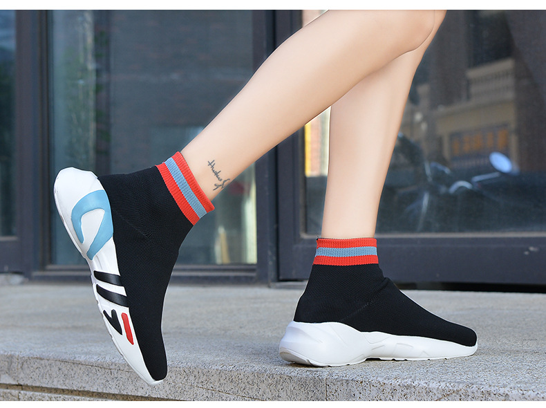 High-top Women's Casual Single Shoes Flat Camouflage Korean Style Breathable Socks And Shoes