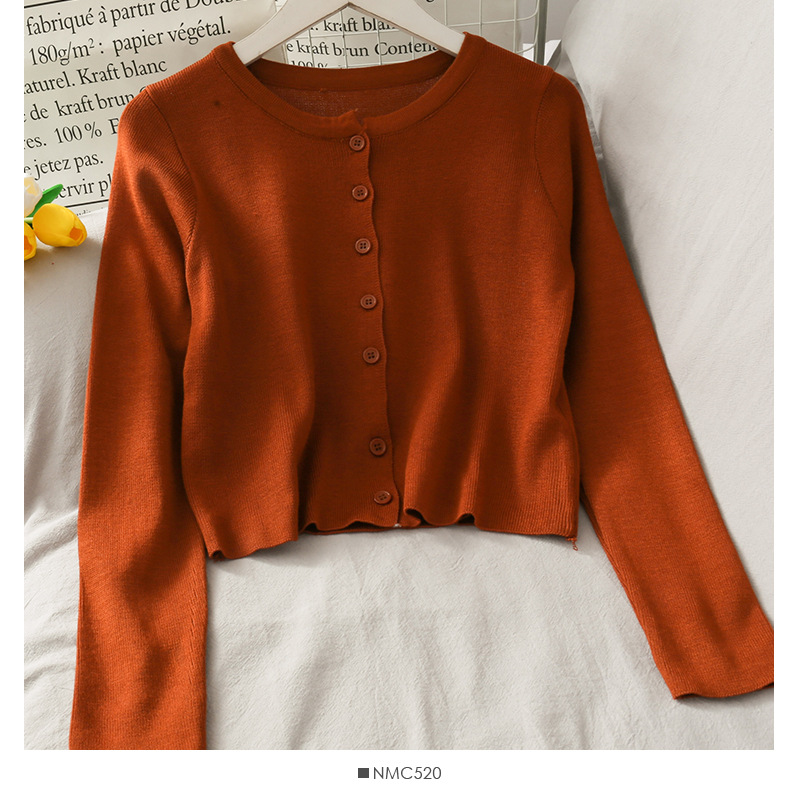 Net Celebrity Same Style Single-Breasted Short Slim Long-Sleeved Knitted Cardigan Top